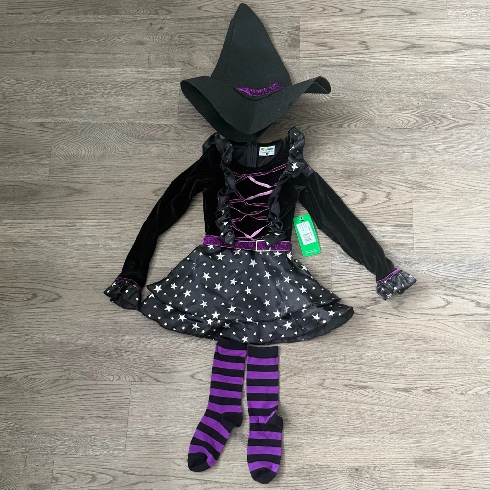Tipsy Elves Girl's 3-Piece‎ Witch Costume - Size S (6/7) - Black/Purple - NWT